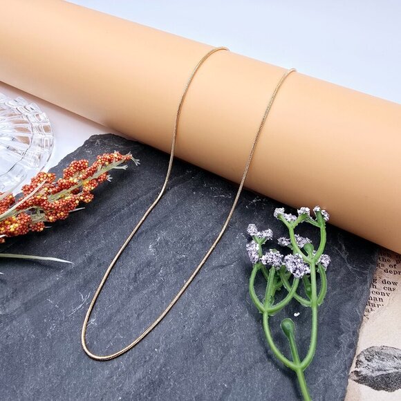 Minimalist Rose Gold Snake Chain Necklace, 18 Inch, Gold Plated Brass, XPNL0017 - Picture 8 of 12